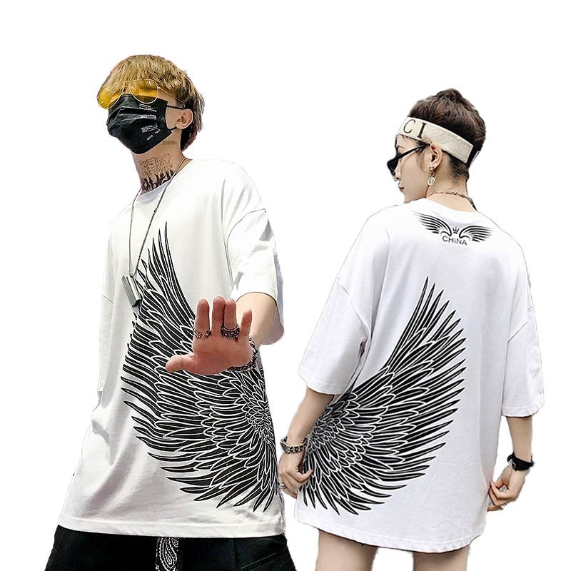 ペアルック カップル ペアTシャツ 白S & XL 即納 トップス メンズ Tシャツ 半袖 レディース P70906 羽根 男女兼用 ユニセックス 韓国ファッション