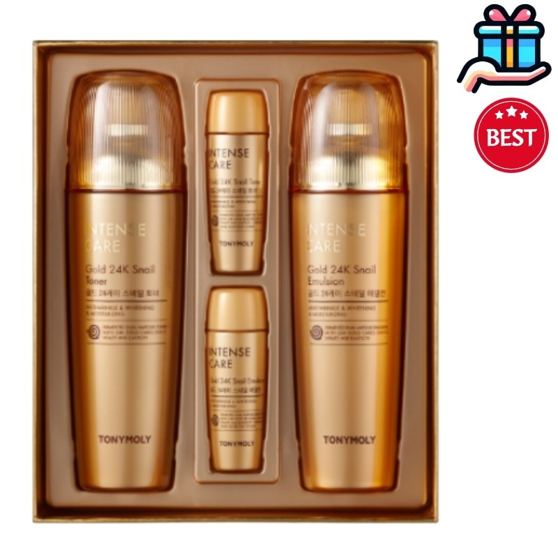 [基礎化粧品セット 韓国人気] インテンスケア ゴールド 24K スネイル 化粧水140ml + エマルジョン140ml 2種セット スキンケアセット 贈呈 大容量 韓国