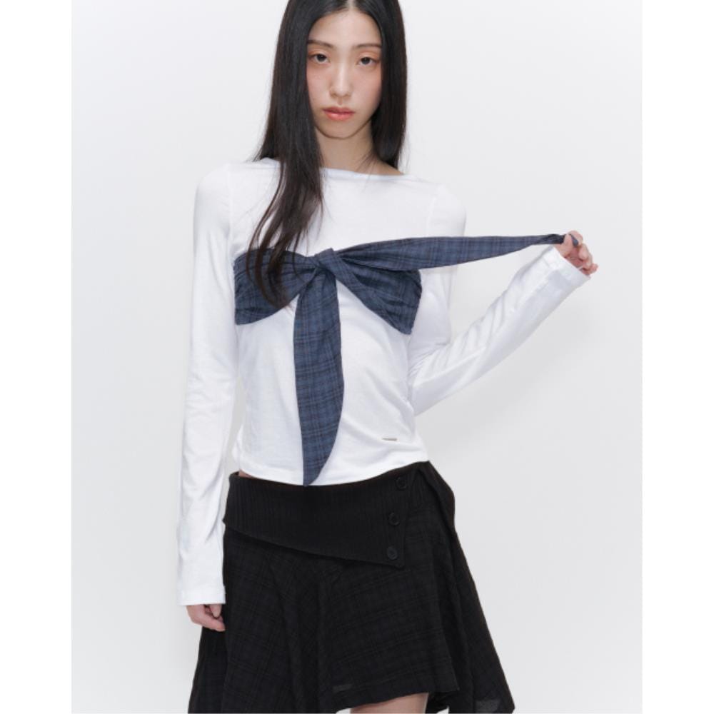 MISEKI SEOUL Check tie long sleeve WHITE MSK251LS02WH