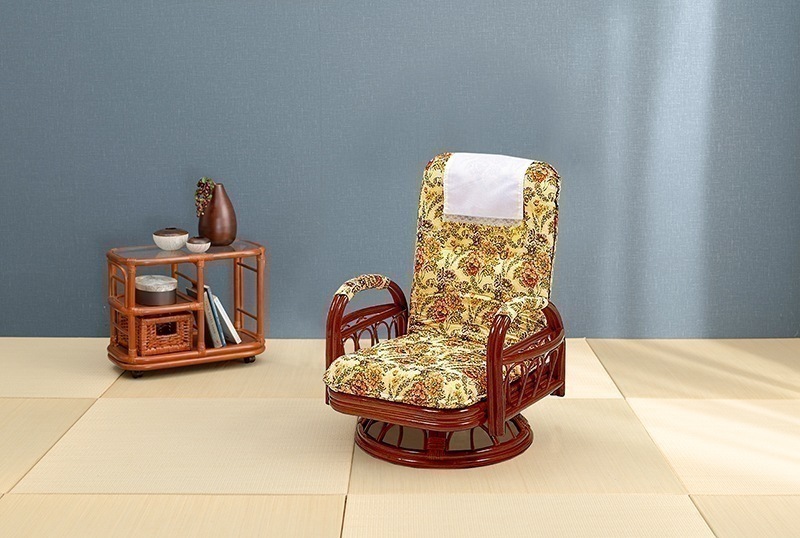 ラタン 籐 回転椅子 ミドル チェア 座椅子 昭和 レトロ ダークブ ラウン ② □在庫限り・入荷なし□ 籐 回転座椅子 2脚セット ミドルロータイプ