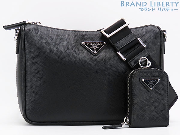 未使用プラダサフィアーノレザー斜め掛けショルダーバッグメッセンジャーバッグクラッチバッグセカンドバッグブラック2VH113