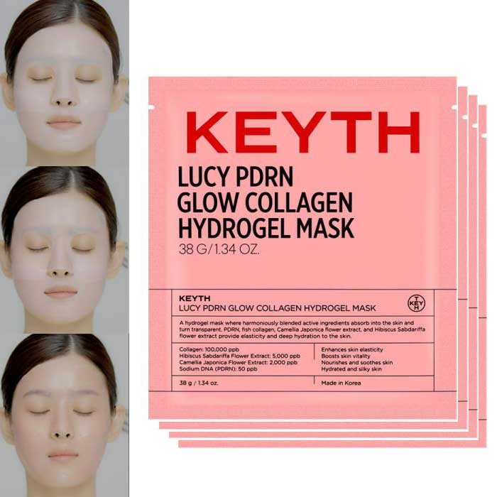 韓国人気ハリ ツヤ ケア LUCY PDRN グローコラーゲン ハイドロゲルマスク 38g X 4枚/肌になじむと透明に変わる コラーゲンマスク