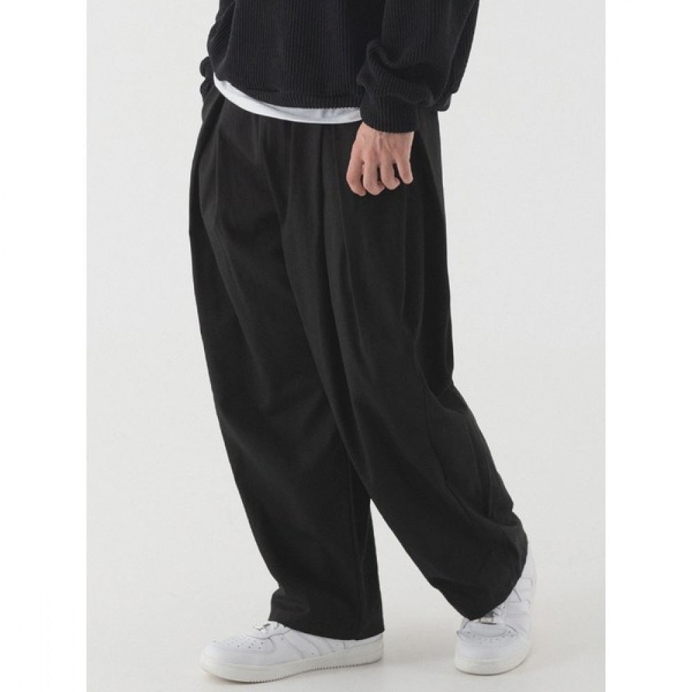 (Pianer) プリーツワイドバンディングコットンパンツ (ブラック) 6,499円