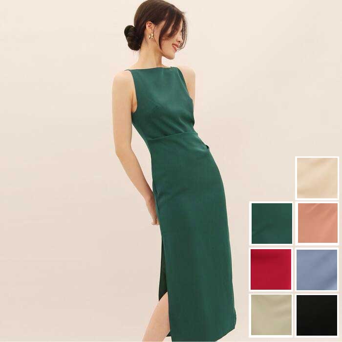 ワンピース ロングワンピ レディース エレガント きれいめ カジュアル ミモレ丈 おしゃれ 大人 可愛い ドレス タイト スリム ピンク ブルー 青 グリーン 緑 ホワイト 白 レッド 赤 ブラック