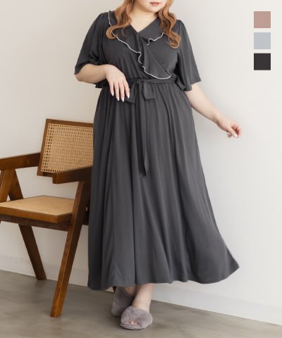 大きいサイズ レディース LL 3L 4L XL XXL XXXL CLETTEオリジナルルームウェアフリルカシュクールワンピース 5,926円