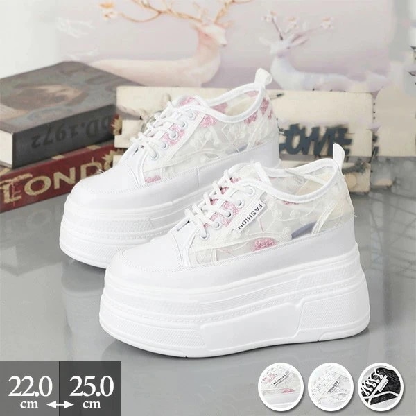 スニーカー 疲れない 身長アップ ハイカットスニーカー レディース 厚底 透視感 レース刺繍 美脚 シンプル 編み上げ 通勤靴 かわいい 歩きやすい 履き心地よく 軽い おしゃれ かわいい 歩きやすい