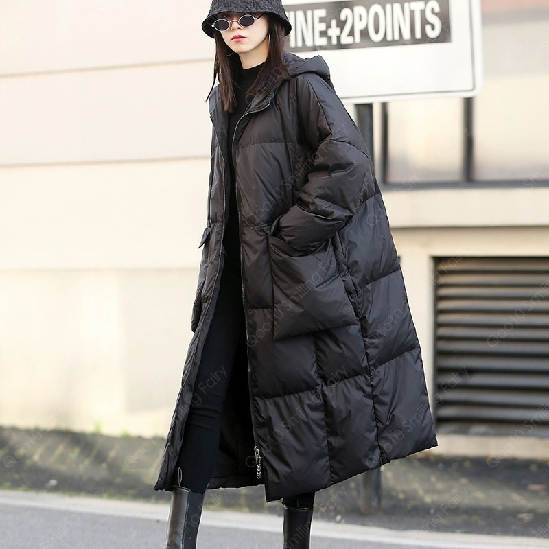 ダウンコート レディース アウター ダウンジャケット シンプル ロングコート 冬服 柔らかい あったか 軽量 防寒 おしゃれ オーバーサイズ フードあり ブラック-55