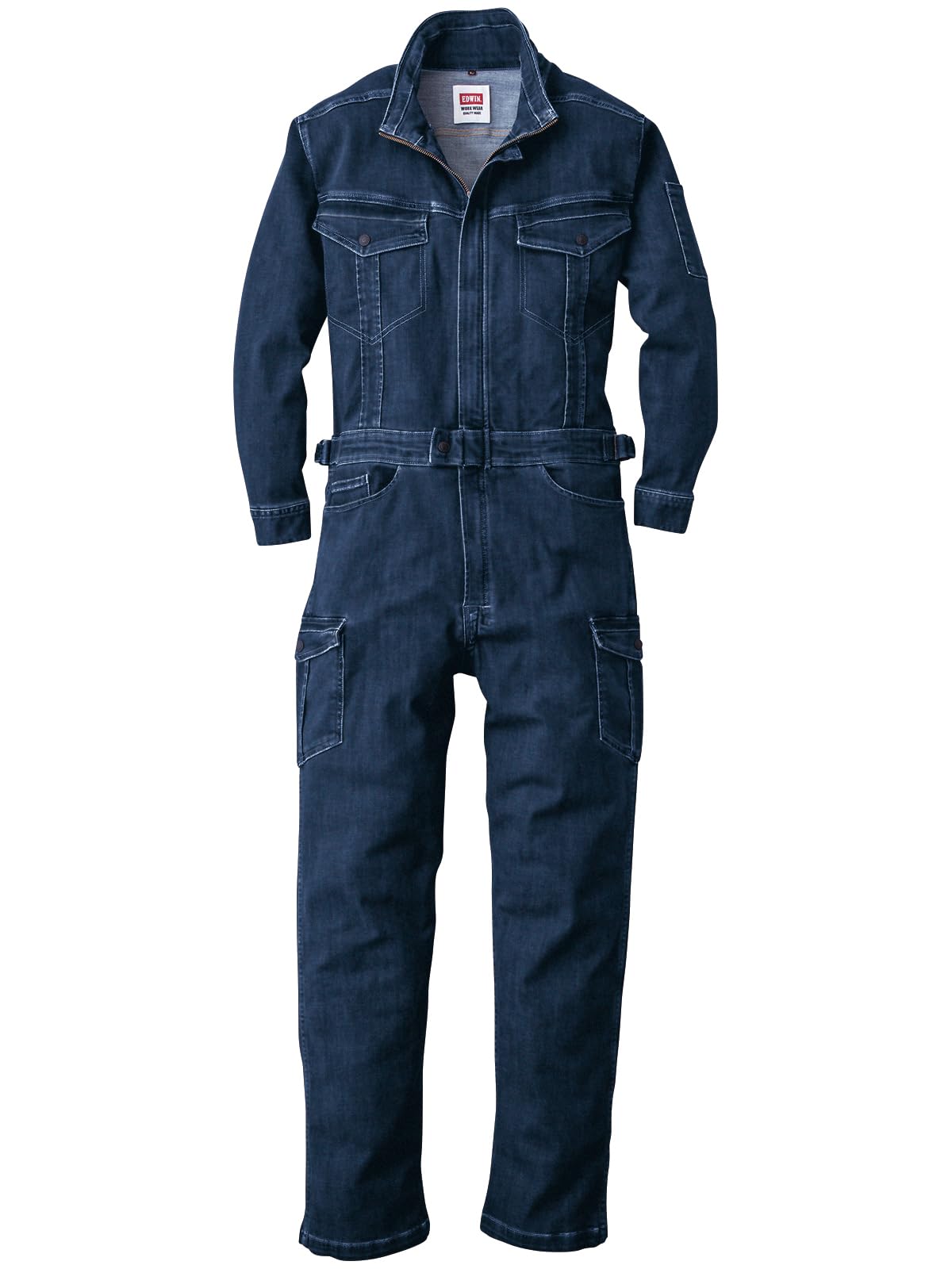 [武蔵野ユニフォーム] EDWIN オーバーオール 81008 10.7oz 厚地 つなぎ ツナギ ストレッチデニム エドウイン オールシーズン 綿ポリエステル 作業服 作業着 山田辰059-810