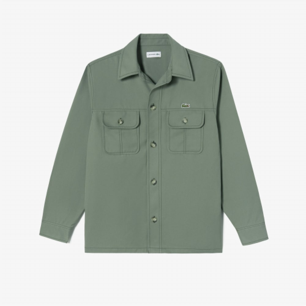 LACOSTE メンズオープンカラーツイルシャツ [カーキ]