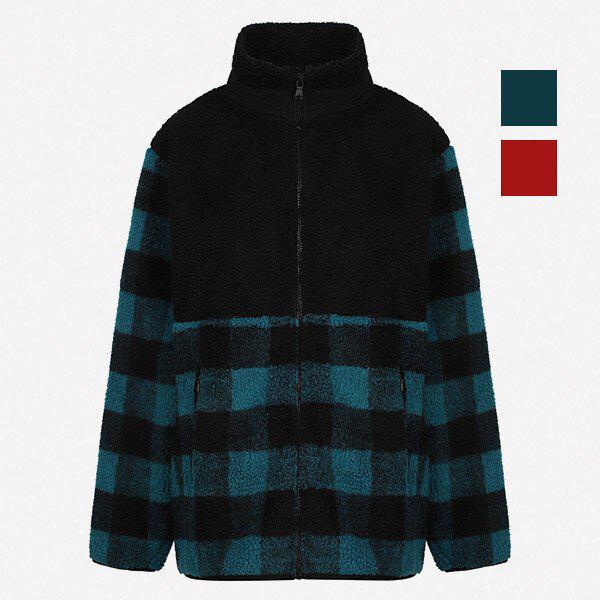 共用配色チェックフリースジップアップジャンパー(NUI504)