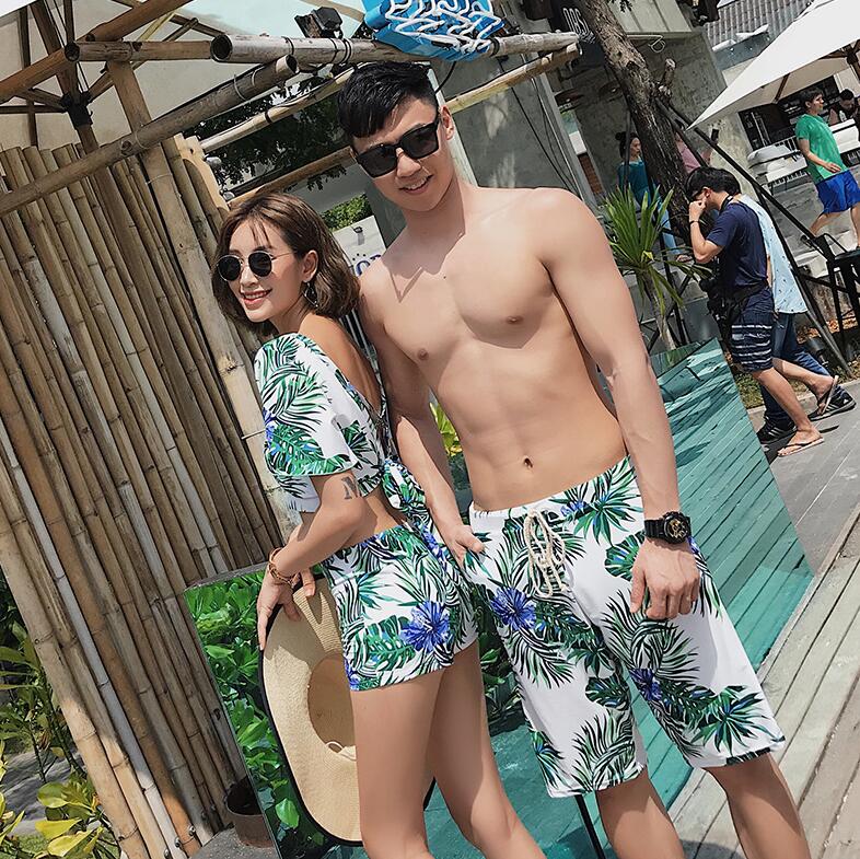 水着ペア ペアルック カップル水着 レディース メンズ 4点セット 花柄パッド付き メンズ水着 男性用 ビーチパンツ サーフパンツ みずぎ mizugi ミズギ 男女 温泉 ハネムーン 蜜月 海外旅行水着セット