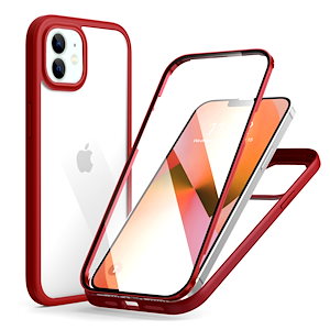 iphone12/mini iphone12pro/max ケース 360全面保護 100％画面タッチ感度 耐衝撃 強化ガラス フロント+バックプレート 軽量 ワイヤレス充電対応 前後 両面 カバー