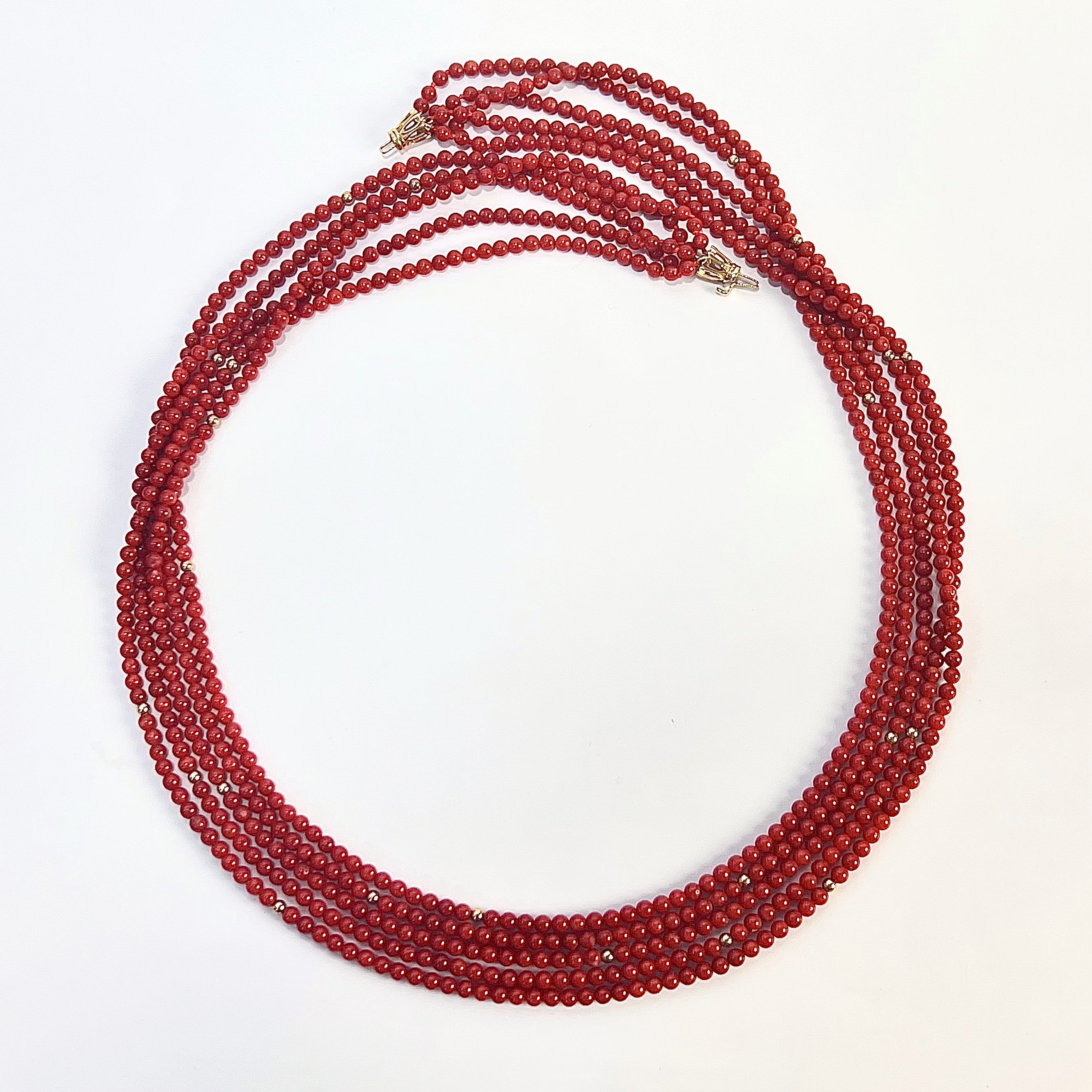 K14 天然 珊瑚 サンゴ 5連 ネックレス 65cm 3.9mm 66g ゴールド 血赤 鑑別 レディース アクセサリー ロング ネックレス aua491410704014 53,880円