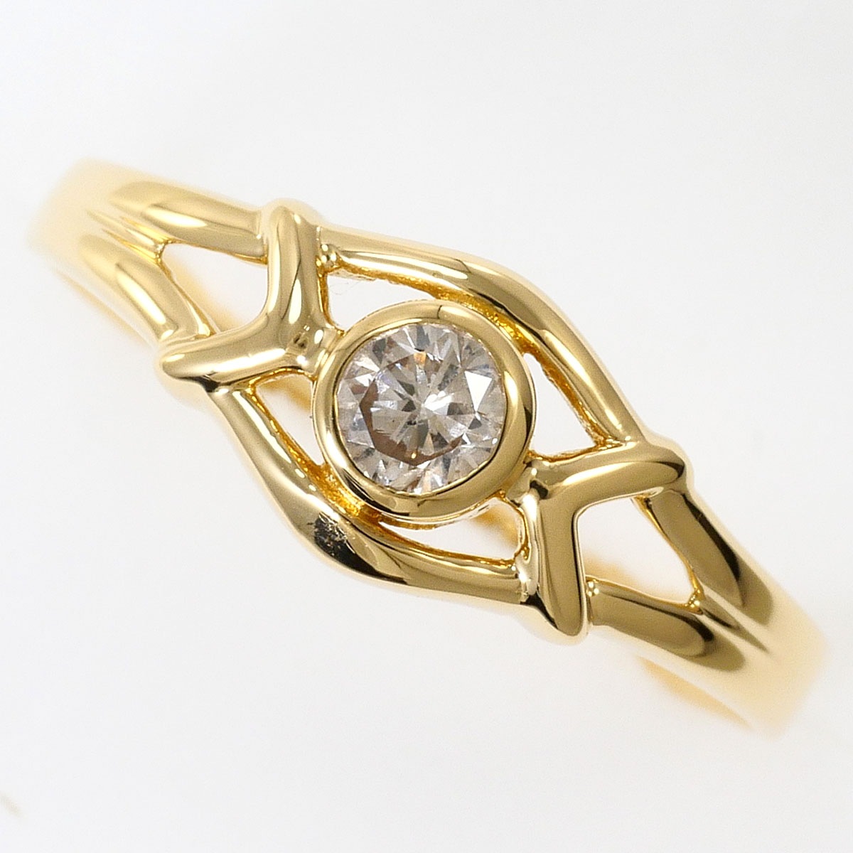 K18 18金 YG イエローゴールド リング・指輪 8号 ダイヤモンド 0.13ct 総重量約1.4g ジュエリー 中古