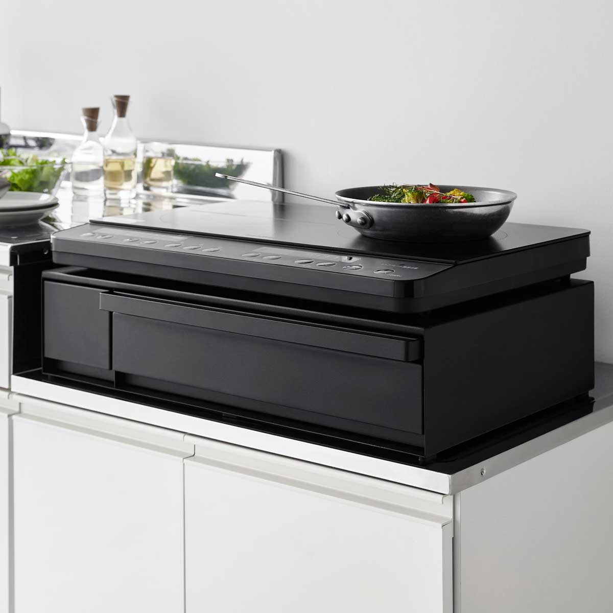 IHコンロ台 山崎実業 tower タワー IHクッキングヒーターラック 引き出し&スライドテーブル 1294 ブラック