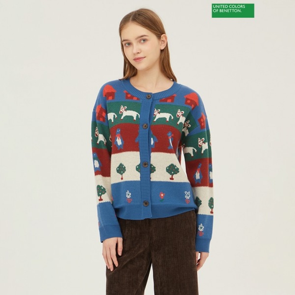 [ベネトン] ベネトン動物モチーフジャカードニットカーディガン BAKC59361_BL