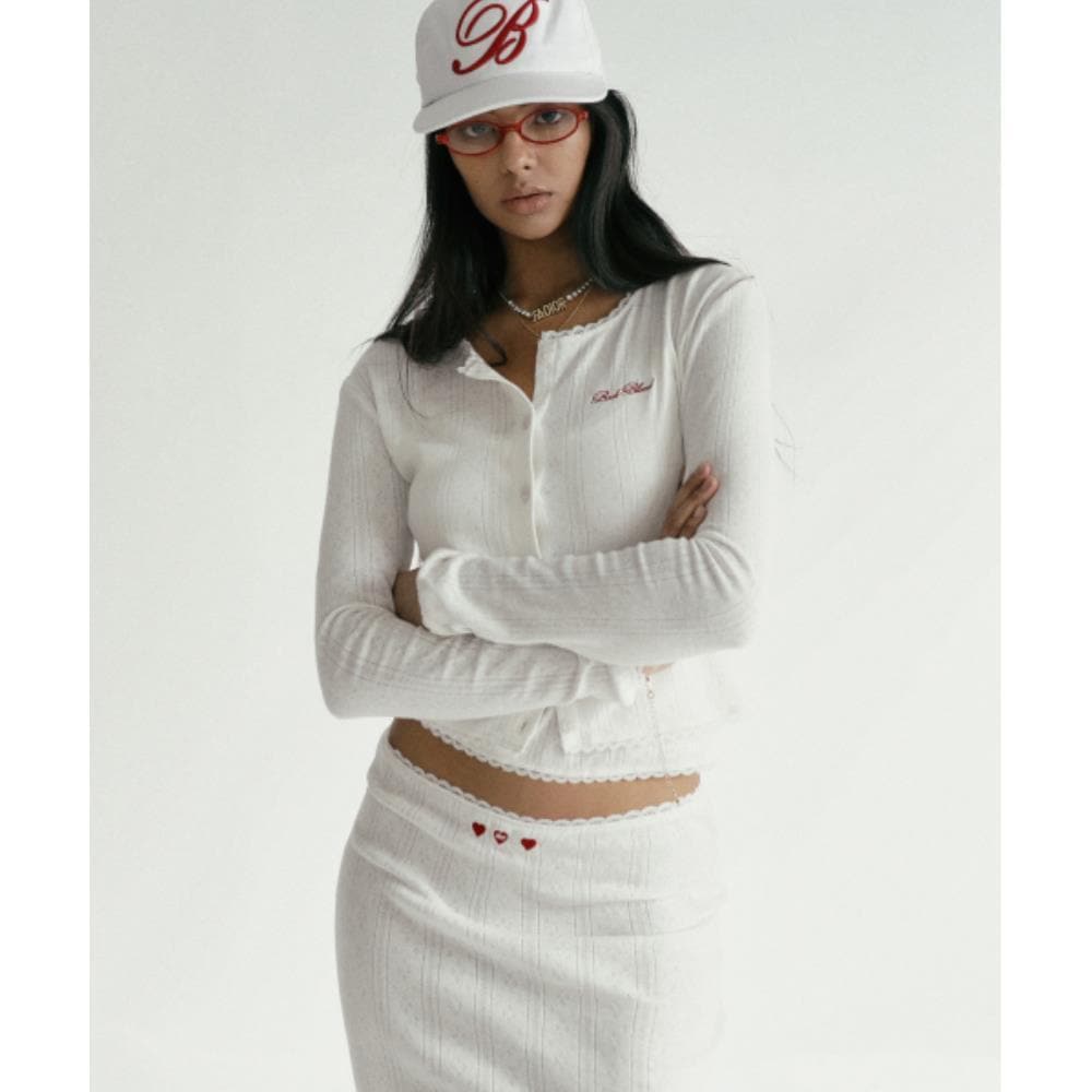 BADBLOOD Classic Logo Pointel Crewneck Cardigan White w