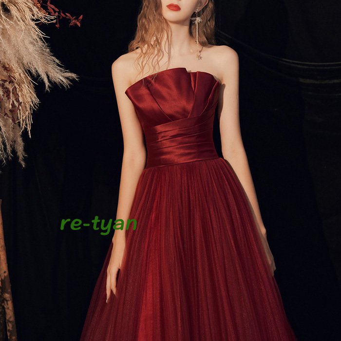 パーティードレス 編み上げ ワインレッド Aライン結婚式演奏会 大人ワンピースお呼ばれ ロングドレス大きいサイズ 40代30代20代 フレアウェディングドレス