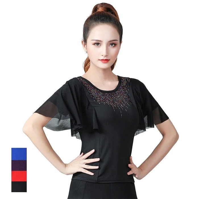 【20点セット】【送料無料】半袖 ダンストップス 社交ダンス 衣装 キラキラ スパンコールスポーツ アウトドア 体操 ダンス