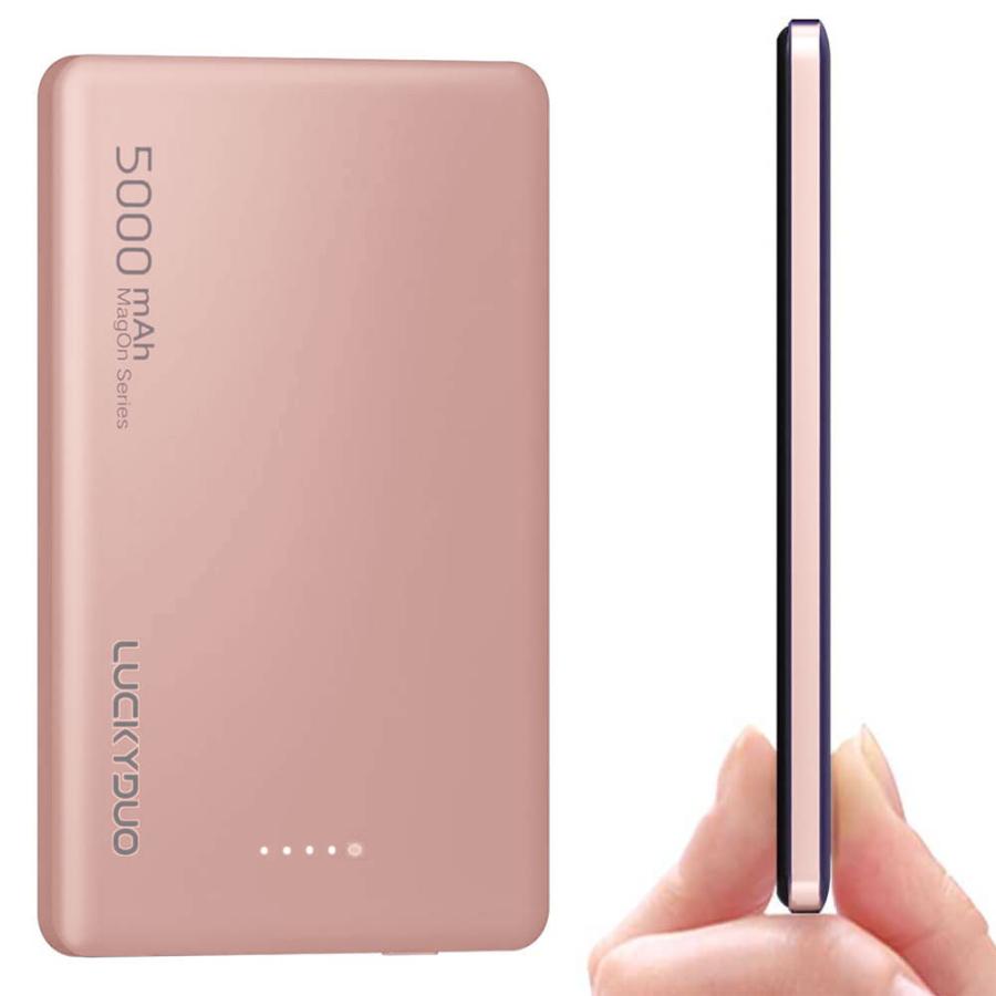 【モバイルバッテリー 5000mAh】Magsafe 対応 マグネット式 厚さ8.6mm 薄型 ワイヤレス充電 PD20W USB-c出力　ローズゴールド