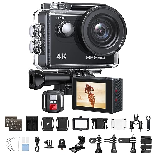 AKASO アクションカメラ 4K30FPS 20MP 水中カメラ WiFi搭載 外部マイク対応 40M防水 HDMI出力 170度広角レンズ リモコン付き 1050mAhバッテリー2個付き アクショ