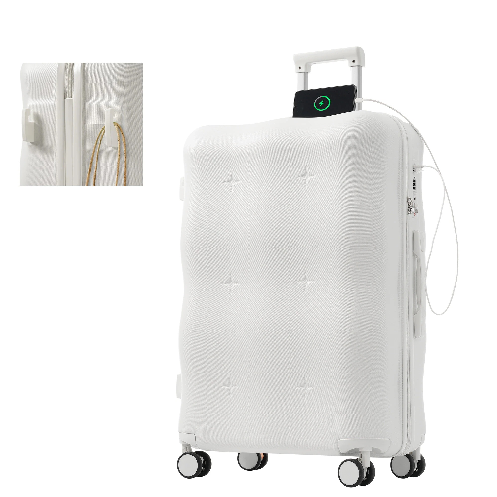 スーツケース キャリーバッグ キャリーケース Mサイズ 小型 超軽量 ファスナー式 TSAロック搭載 フック機能付き 360度回転 旅行 おしゃれ 人気色GG8096 White ABSG