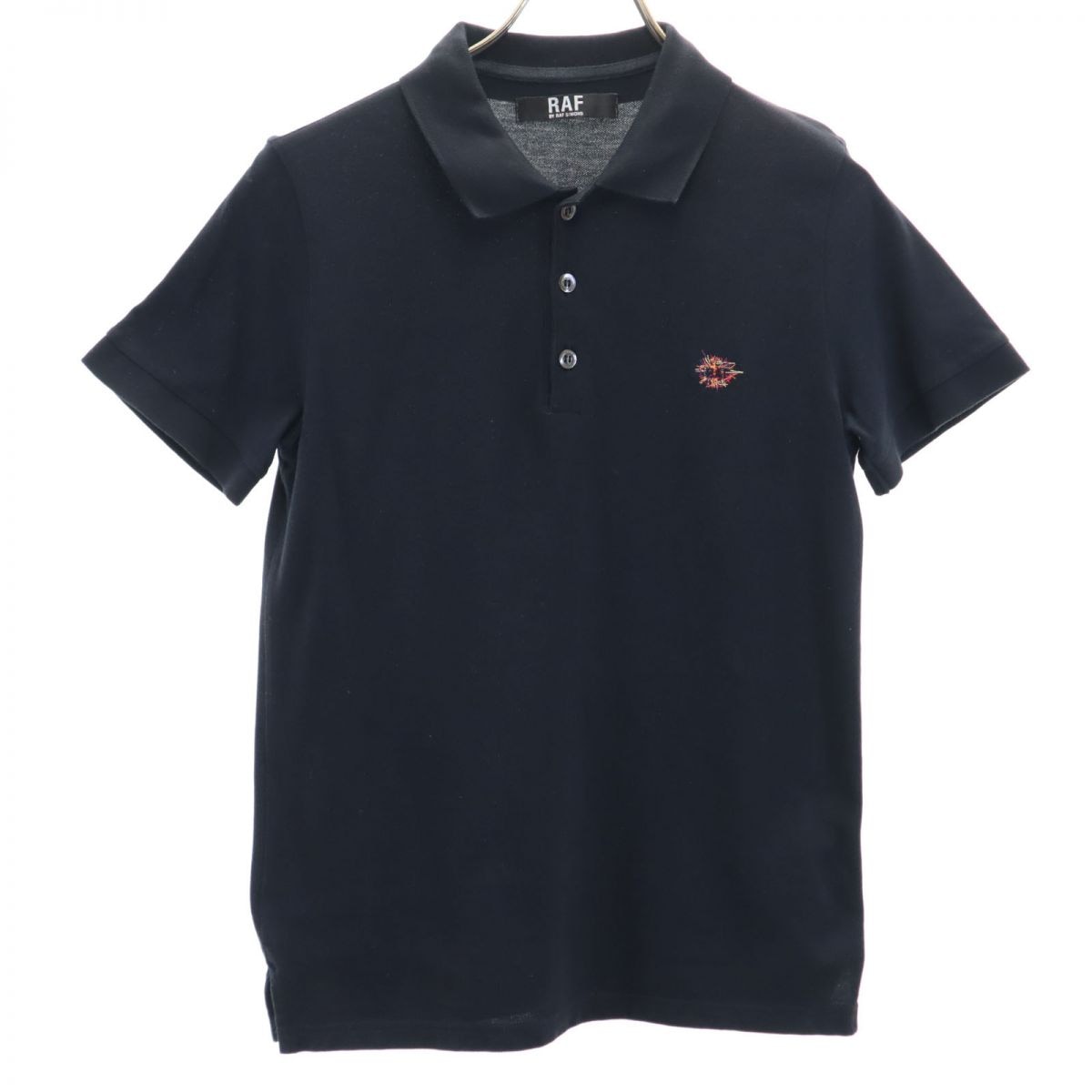 ラフバイラフシモンズ 半袖 ポロシャツ S 黒 RAF BY RAF SIMONS 鹿の子地 メンズ