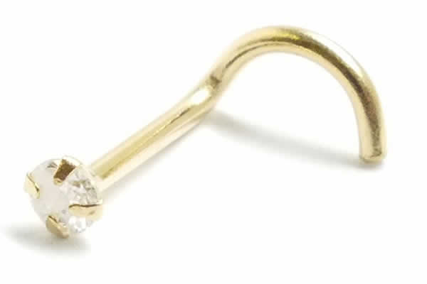 14金 イエローゴールド ダイヤモンド 鼻ピアス 18G 小さめ 小さい ダイヤ（PK2 2.5mm）K14YG ノーズスクリュー 18ゲージ 本物 14金ゴール y14pk2-nsc-25