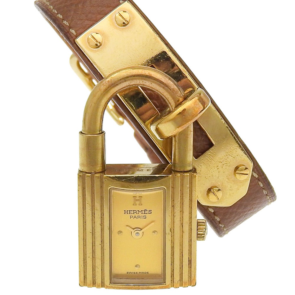 ケリーウォッチ 腕時計 金メッキ レザー Y クオーツ アナログ表示 レディース ゴールド文字盤 中古品