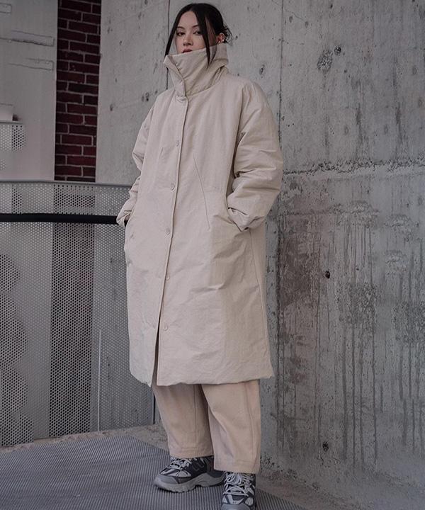 ハイネック シングルボタン 厚め オーバーフィット ルーズフィット ロングコートダウン