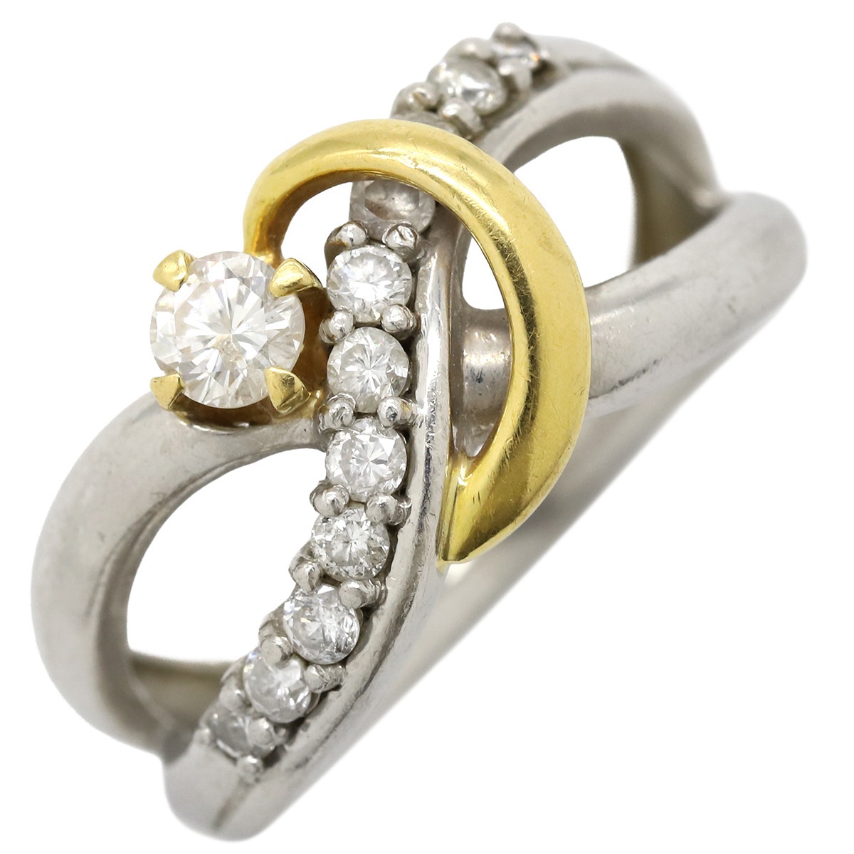 リング 指輪 ダイヤリング Pt900 K18YG ダイヤモンド イエローゴールドXプラチナシルバー コンビリング 1Pダイヤ 11号【中古】