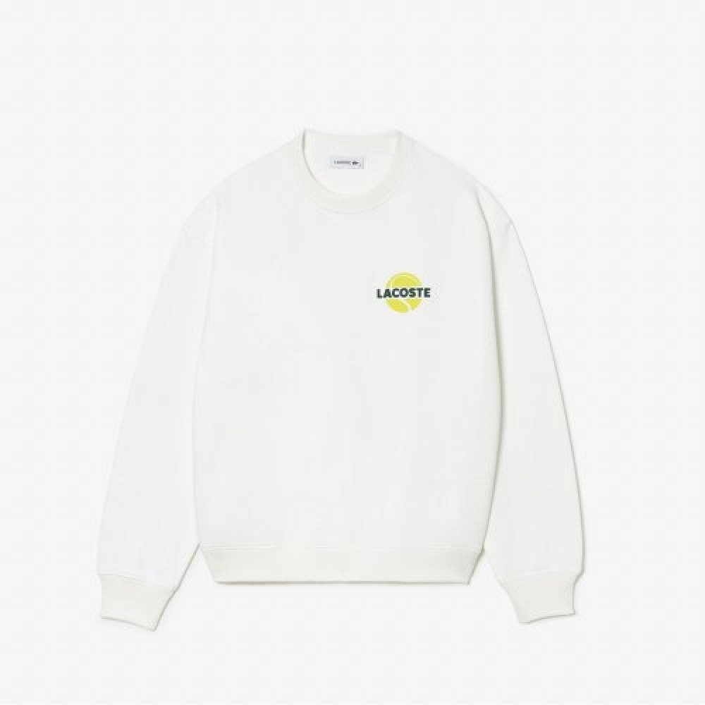 LACOSTE 女性用オーバーフィットテニスロゴスウェットシャツ [オフホワイト]