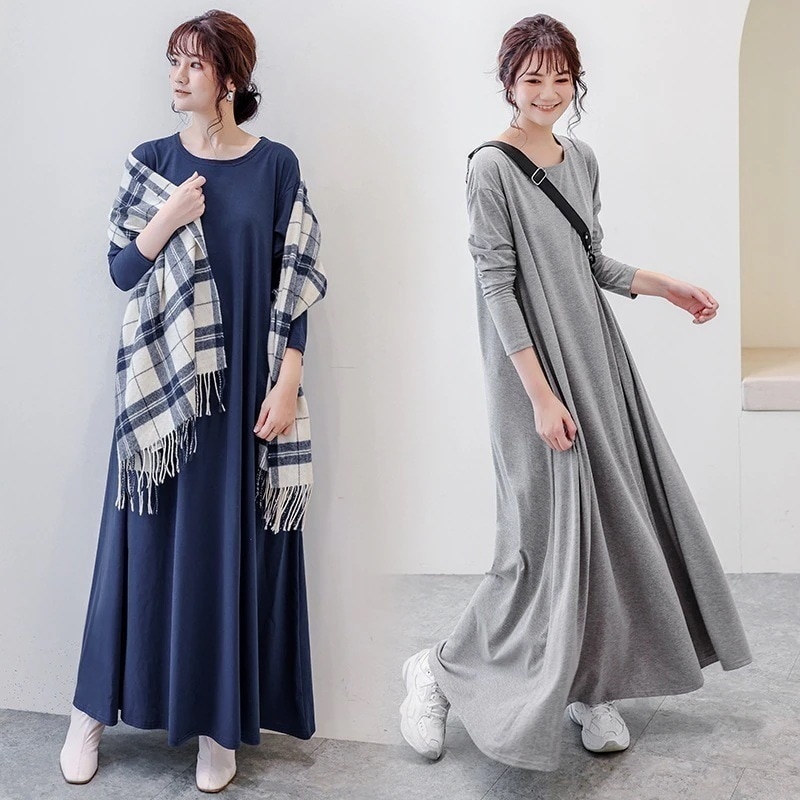 日系長袖tシャツロングスカートに太った金を加えてゆったりとしたポケット今日は30パーセント