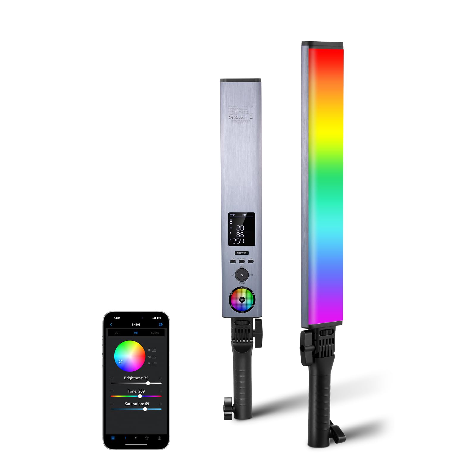 NEEWER RGBスティックライト チューブ型撮影ライト 2.4G/APP制御 360タッチ可能 RGBWW色相ミキサー フルカラー LEDビデオライト 0-100%調光 2500K-10000K