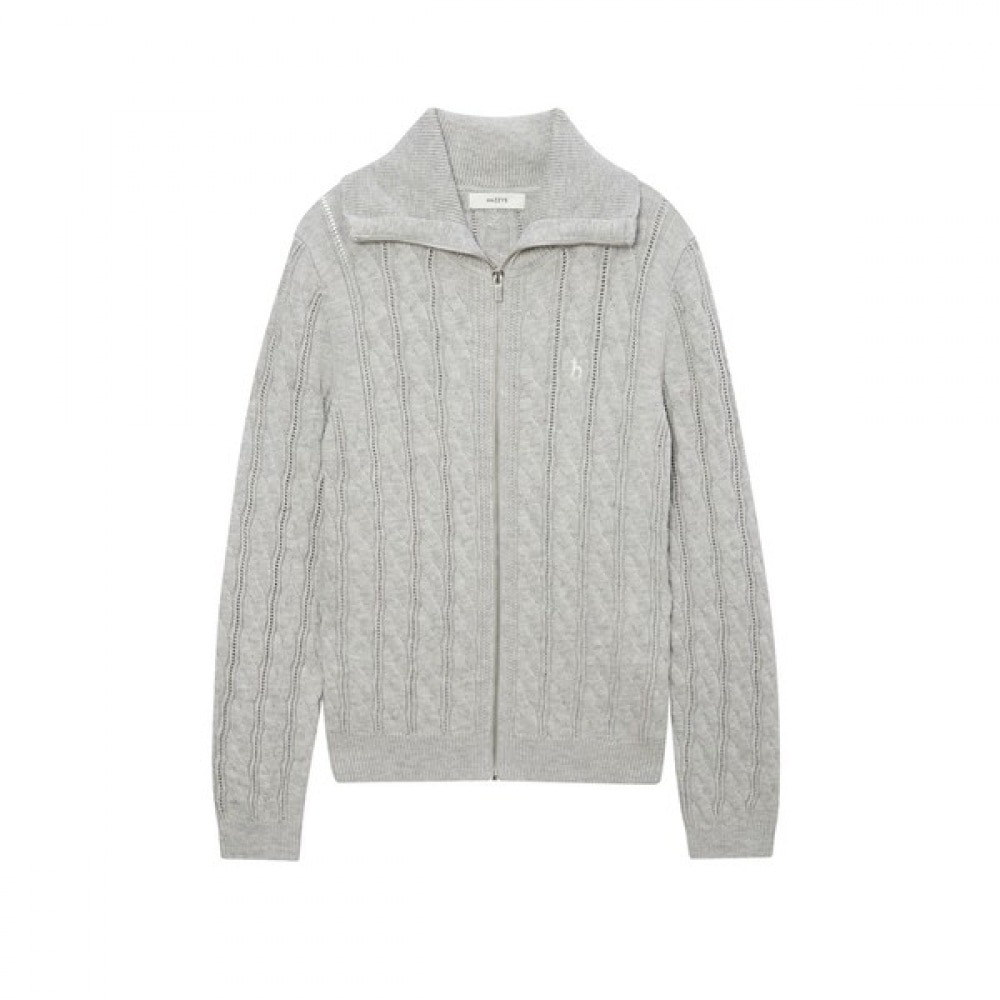 (ヘッジズレディース) 24FW ウィングカラーケーブルジップアップカーディガンライトグレー HSSW4D907G1