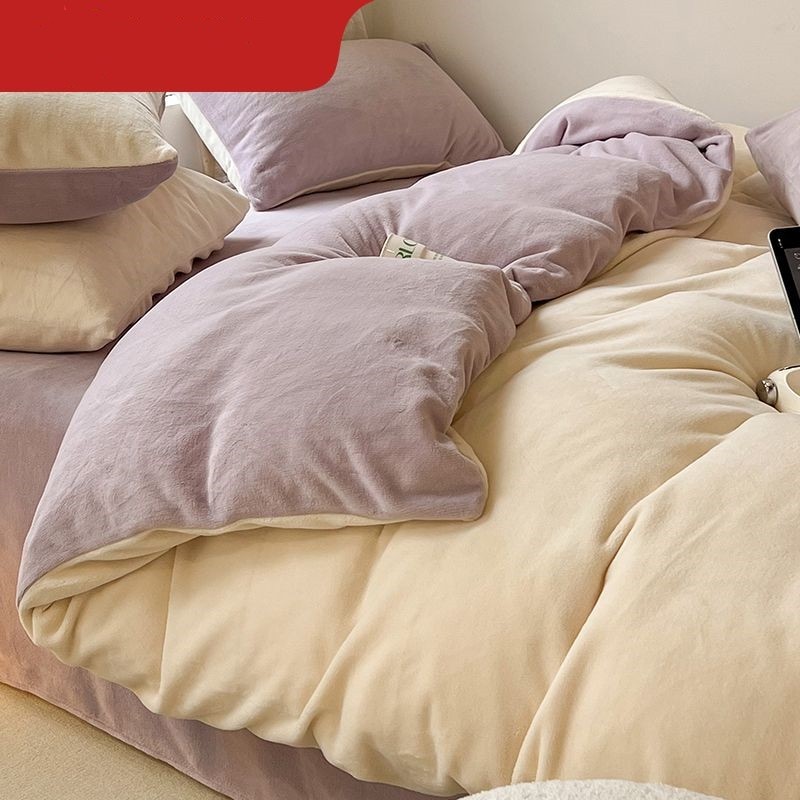 シンプルファッション寝具セット毛布 柔らか 肌触り布団カバー4点セット 厚手シーツセット