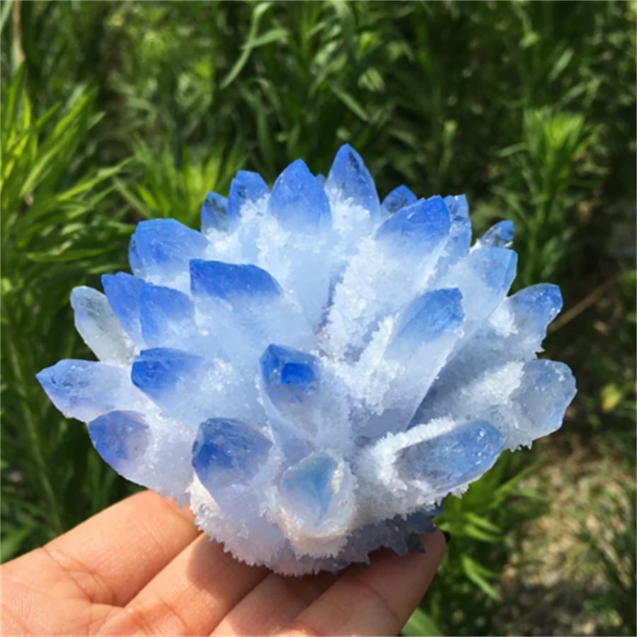 珍しい青色水晶クラスタ，石英水晶花，鉱物標本，水晶粗石，水晶パルスホイール，水晶浄化，水晶ギフト1 PC