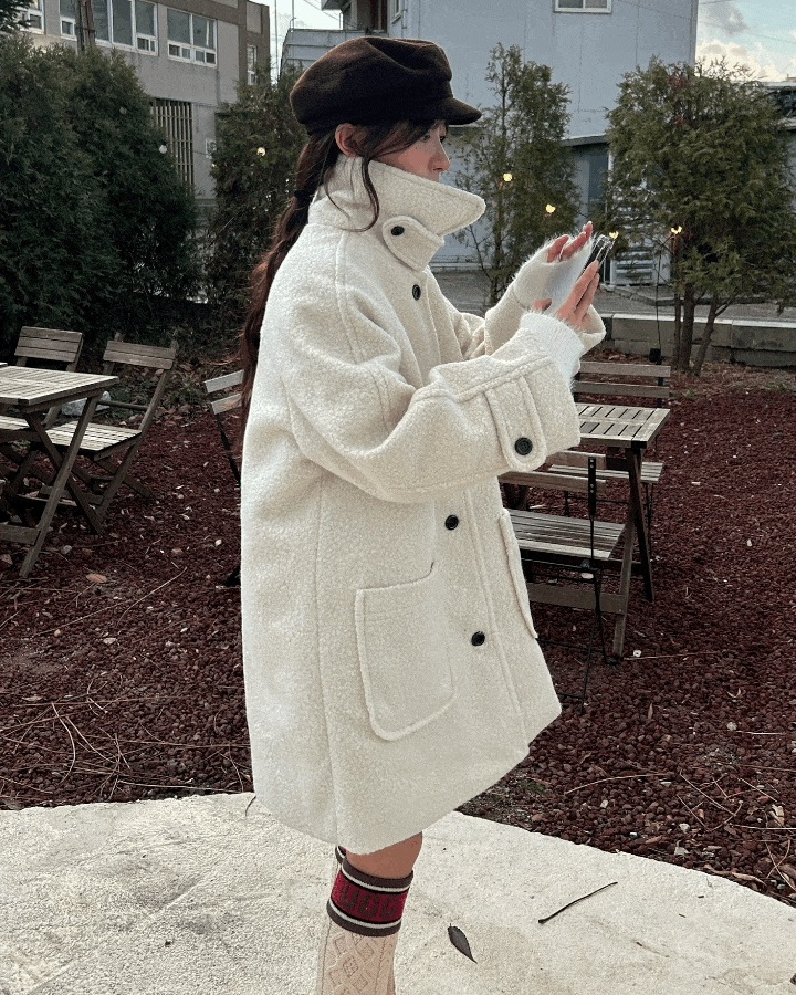 [2color/フィット保障!] ブクル シングル ハイネック オーバーフィット ミドルコート