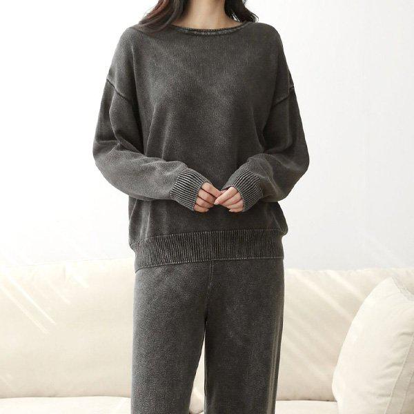 Hスタイル(SET)セルパワーウォッシングヴィンテージニットセット 冬 女性 ニット トレーニングウェアセット 長袖 スウェットセット パンツセットアップ