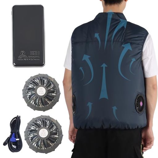 [INOTENKA] ファン付きベスト 空調作業服 大きいサイズ M-6XL セット 頭と顔まで涼しい サイドファン 大風量 扇風機付き 作業ベスト ジャケット 扇風服 暑さ対策 超軽量 (3XL,