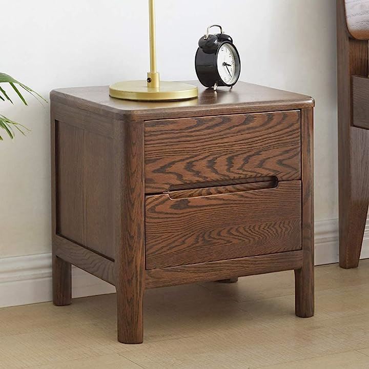 ナイトテーブル アメリカオークウッド ベッドサイドテーブル ライトスタンド モダンなインテリア 鍵付き 木製 無垢材 完成品 ソファスタンドエンド ランプテーブル 引き出し付き(クルミ)