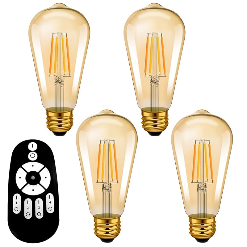 ANWIO フィラメント電球 LED電球 エジソン電球 600LM 60W形相当 E26口金 リモコン付き 4個セット 茶色 無段階調光 常夜灯 広配光タイプ LEDランプ リモコン遠隔操作 消費電力