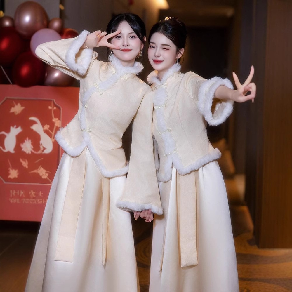 ブリスメイドスーツ2025年秋と冬に加えて女性のためのベルベットの温かいの姉妹グループドレスドレスハイエンド長袖