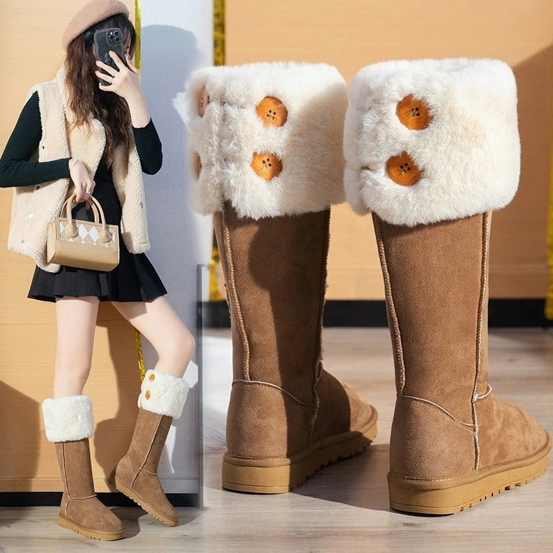 [最安値挑戦]！大きいサイズ 秋冬 防寒 裏起毛 ボア ワークブーツ ミドルブーツ 歩きやすい シューズ 靴 フラット レディース フェイクムートンロングブーツ