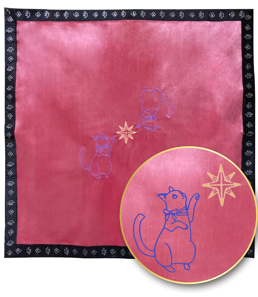 タロットクロス リーディングサポートクロス【ドリーミングキャットエディション】大判65CM65CM ベルベット (ピンク)