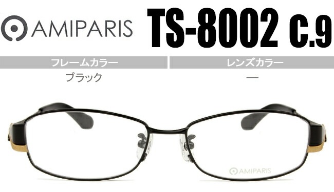 メガネ アミパリ AMIPARIS ts-8002 c.9 ブラック （フレームのみ / 度付き / 度なし 伊達）チタン ap047