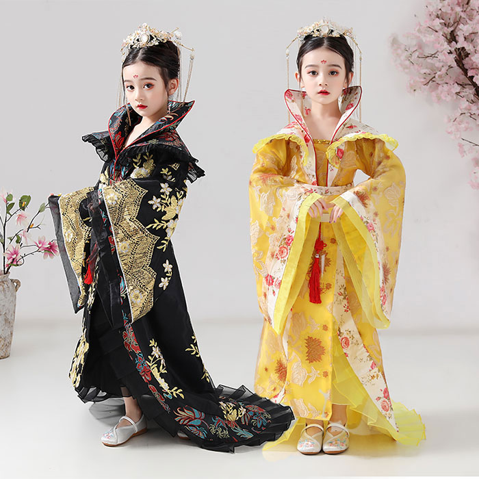 新商品登場ハロウィン 子供 コスプレ 衣装 キッズ コスチューム 仮装 衣装 女の子 チャイナ ドレス ロング丈 マーメイド ロングトレーン 花柄の生地と刺繍が華やか 中国古代 プリンセス服 チャイナ