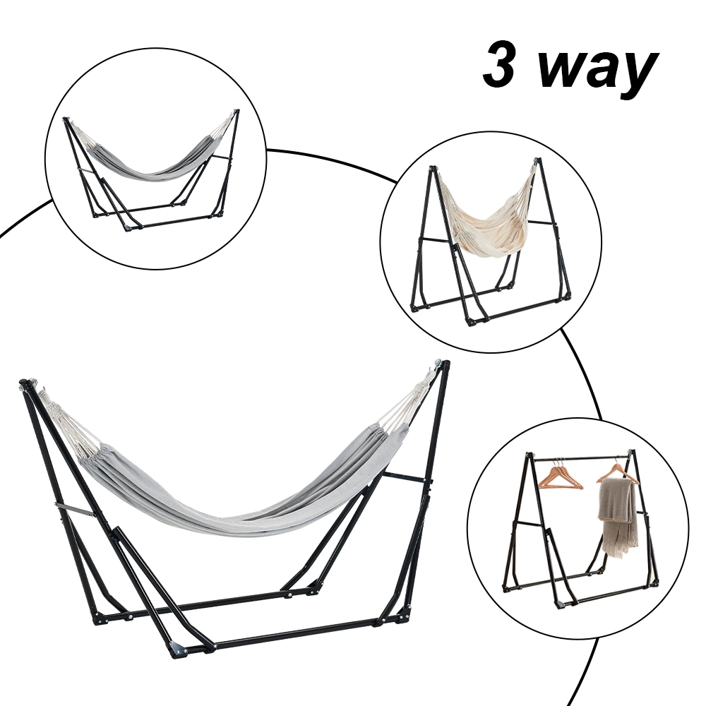 ハンモック （グレーハンモック+ホワイトチェア） 自立式 3 way ポータブルハンモック ハンガーフック 専用ケース付き チェアー 室内 折りたたみ おしゃれ