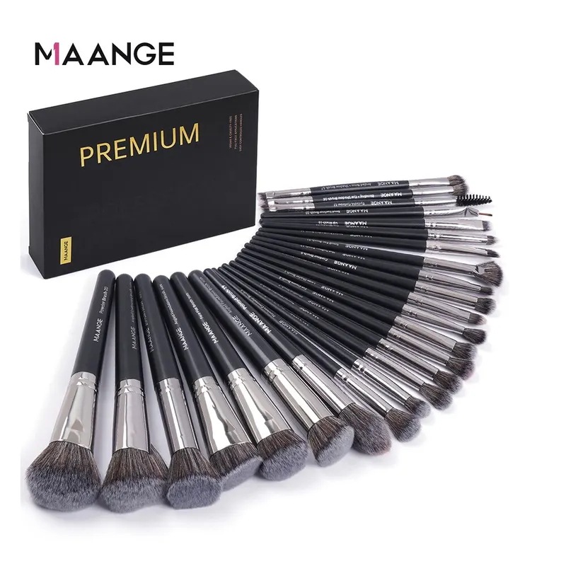Maange-プロのメイクアップブラシキット,顔,目,美容,ファンデーション,コンシーラー,アイシャドウ,輪郭用ブラシ,ギフトボックス,25個 Black