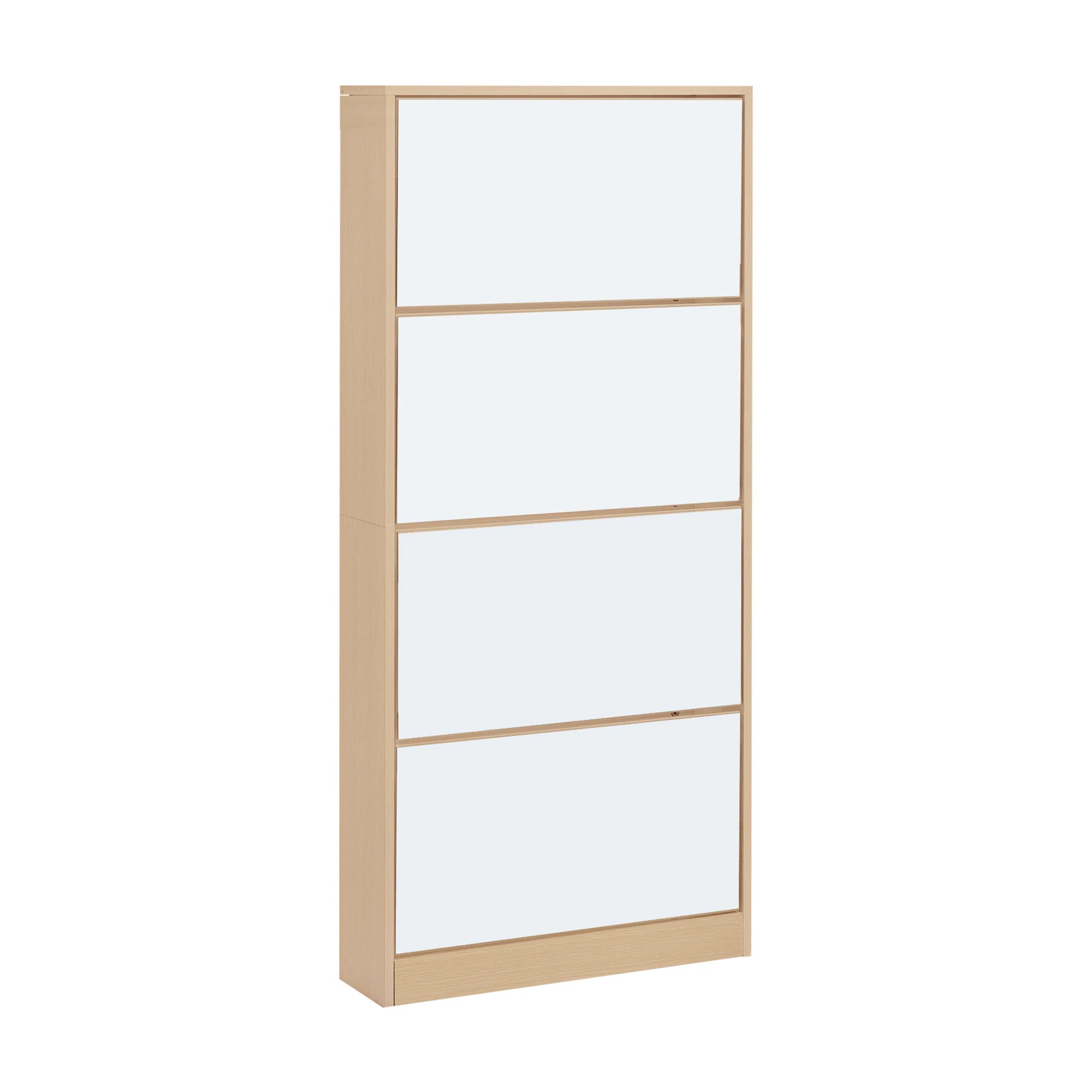 [国内発送]342【新品】　ナチュラル 薄型 4段 シューズラック スリム シューズボックス 靴箱 下駄箱 ミラー 全身鏡 姿見 スリム くつ箱 靴入れ 収納ラック エントランス 靴収納 靴収納棚 お